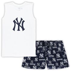 Женский спортивный комплект белого/темно-синего цвета New York Yankees плюс размер майка и шорты для сна Unbranded