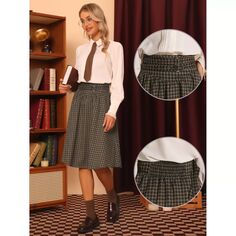 Клетчатые юбки для женщин. Винтажная юбка-миди трапециевидной формы с высокой талией и двойным поясом. ALLEGRA K