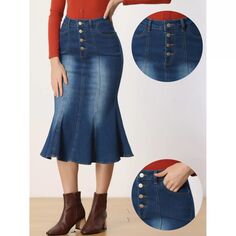 Джинсовая юбка макси Fishtail для женской рваной юбки ALLEGRA K