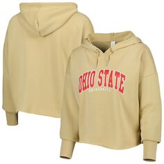 Женский укороченный пуловер с капюшоном ZooZatz Tan Ohio State Buckeyes Core University из французского терри Unbranded