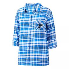 Женская фланелевая ночная рубашка на пуговицах с рукавом три четверти, на пуговицах, синяя, St. Louis Blues Mainstay, женская Unbranded