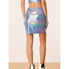 Металлизированная мини-юбка для женской блестящей голографической облегающей юбки ALLEGRA K