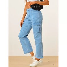 Женские длинные брюки с высокой талией, повседневные джинсовые брюки с потертостями ALLEGRA K