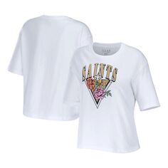 Женская WEAR by Erin Andrews Белая укороченная футболка свободного кроя с цветочным принтом New Orleans Saints Unbranded