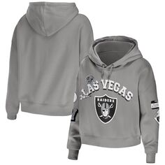 Женская одежда Erin Andrews Серый укороченный пуловер с капюшоном Las Vegas Raiders больших размеров Unbranded