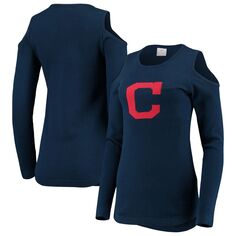 Женский темно-синий свитер с открытыми плечами и логотипом Cleveland Indians Unbranded