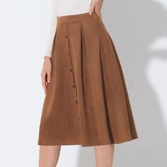 Женская юбка из искусственной замши с высокой талией, плиссированные винтажные юбки-миди трапециевидной формы ALLEGRA K, черный