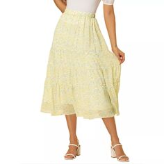 Женская многоярусная юбка макси с эластичной резинкой на талии и цветочным принтом ALLEGRA K