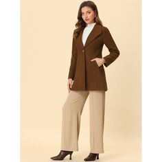 Женское повседневное длинное пальто с шалевым воротником и пуговицами ALLEGRA K, коричневый