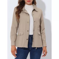 Женская однотонная куртка с карманами на талии и завязками на талии ALLEGRA K