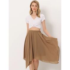 Женская шифоновая юбка-миди с расклешенной кромкой и эластичным поясом ALLEGRA K, коричневый
