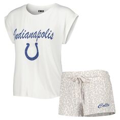 Женский комплект для сна, белая/кремовая футболка Concepts Sport Indianapolis Colts Montana, трикотажная футболка и шорты Unbranded