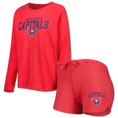 Женская спортивная красная футболка реглан с длинными рукавами и шорты реглан &quot;Вашингтон Кэпиталз&quot; и шорты для сна для женщин Unbranded