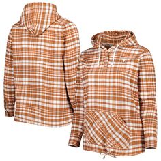 Женский техасский оранжевый/белый техасский лонгхорнс, большой размер, клетчатый пуловер с капюшоном и регланами, толстовка с капюшоном Unbranded