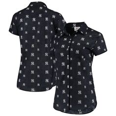 Темно-синяя женская рубашка на пуговицах с цветочным принтом FOCO New York Yankees Unbranded