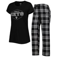 Женский комплект для сна, черная/серая спортивная футболка с логотипом Brooklyn Nets и пижамные штаны Unbranded