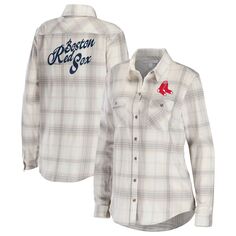 Женская одежда Erin Andrews Серая/кремовая фланелевая рубашка на пуговицах Boston Red Sox Unbranded