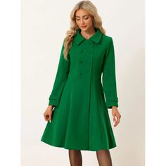 Женское винтажное зимнее пальто, двубортное пальто-бушлат ALLEGRA K, зеленый