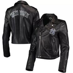 Женская черная мотоциклетная куртка из искусственной кожи с молнией во всю длину The Wild Collective New York Yankees Unbranded