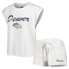 Женский комплект для сна, белая/кремовая футболка и шорты Denver Broncos Montana Concepts Sport Unbranded