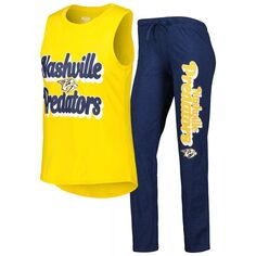 Женский спортивный комплект из топа на бретельках и брюк золотистого цвета и темно-синего цвета Nashville Predators Meter, комплект для сна Unbranded