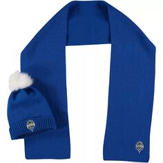Комплект вязаной шапки и шарфа ZooZatz Seattle Sounders FC с нечеткими манжетами и помпонами Unbranded