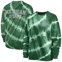 Женская одежда Erin Andrews Зеленый свитшот с круглым вырезом Michigan State Spartans с принтом тай-дай Unbranded