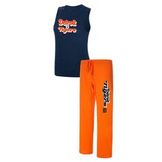Женский спортивный спортивный оранжевый/темно-синий комплект для сна Detroit Tigers Wordmark Meter, майка и брюки для сна Unbranded