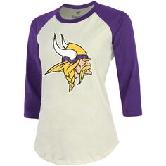 Женская футболка Fanatics с брендом Justin Jefferson кремового/фиолетового цвета Minnesota Vikings Player реглан с именем и номером, рукав 3/4 Unbranded