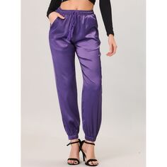 Женские повседневные спортивные брюки с эластичной резинкой на талии, беговые брюки до щиколотки ALLEGRA K, фиолетовый