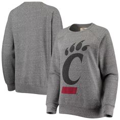 Женский флисовый пуловер с регланом и большим логотипом Pressbox, серый цвет Cincinnati Bearcats, толстовка с капюшоном Unbranded