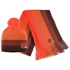 Женская одежда Erin Andrews Orange Cleveland Browns Комплект из вязаной шапки и шарфа с помпоном омбре Unbranded