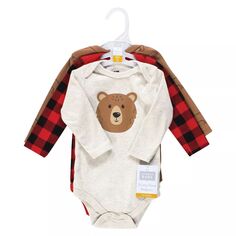 Hudson Baby Infant Boy Хлопковые боди с длинными рукавами, коричневый медведь, 3 шт. Hudson Baby