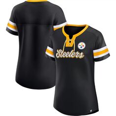 Женская черная футболка с логотипом Fanatics Pittsburgh Steelers Original State на шнуровке Fanatics