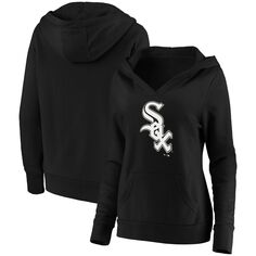 Женский пуловер с капюшоном Fanatics черного цвета с логотипом Chicago White Sox и v-образным вырезом Fanatics