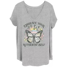 Футболка Juniors&apos; Plus Embrace Your Authentic с цветочным рисунком бабочки Licensed Character