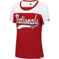 Женская стартовая красно-белая футболка Washington Nationals Kick Start Starter