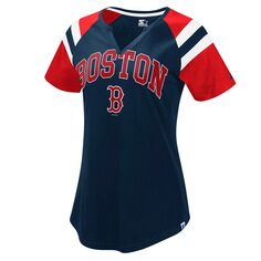 Женская стартовая футболка темно-синего/красного цвета Boston Red Sox Game с вырезом реглан Starter