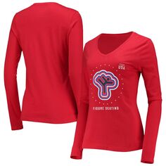 Женская красная футболка Fanatics с длинными рукавами и логотипом сборной США по фигурному катанию Fanatics