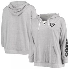 Женский пуловер с капюшоном Fanatics серого цвета с логотипом Las Vegas Raiders размера плюс на шнуровке Fanatics