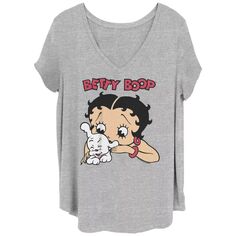 Детская футболка больших размеров Betty Boop Petting Puppy с v-образным вырезом и рисунком Licensed Character