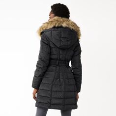 Женское пуховое пальто с воротником из искусственного меха Nine West Nine West, черный