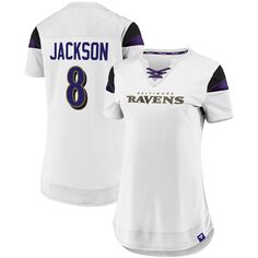 Женский модный топ с именем и номером Fanatics Lamar Jackson белого цвета Baltimore Ravens Athena Fanatics