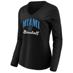 Женская черная футболка с длинным рукавом и v-образным вырезом с надписью Fanatics Miami Marlins Victory Script Fanatics