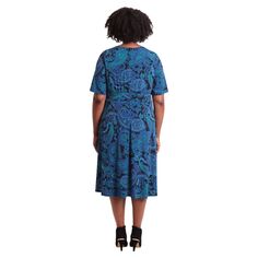 Платье миди размера плюс с рукавами три четверти и вставкой на талии London Times London Times, черный/темно-синий