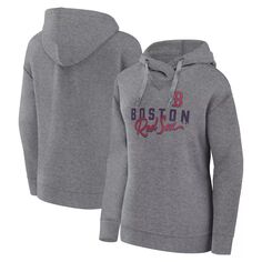 Женский пуловер с капюшоном Fanatics с логотипом Heather Grey Boston Red Sox Script Favorite Fanatics