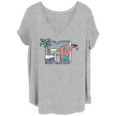 Детская футболка больших размеров с v-образным вырезом и графическим логотипом MTV Island Flamingo Palm Tree Licensed Character