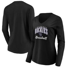 Женская черная футболка с v-образным вырезом и длинными рукавами с надписью Colorado Rockies Victory Fanatics Fanatics