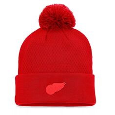 Женская фирменная красная вязаная шапка Fanatics Detroit Red Wings Authentic Pro Road с манжетами и помпоном Fanatics