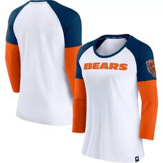 Женская футболка Fanatics белого/темно-синего цвета с надписью Chicago Bears из прочного материала реглан с рукавами 3/4 Fanatics
